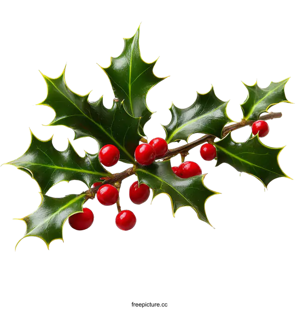 [Transparent Background PNG]Christmas Holly Branch with Red Berries
