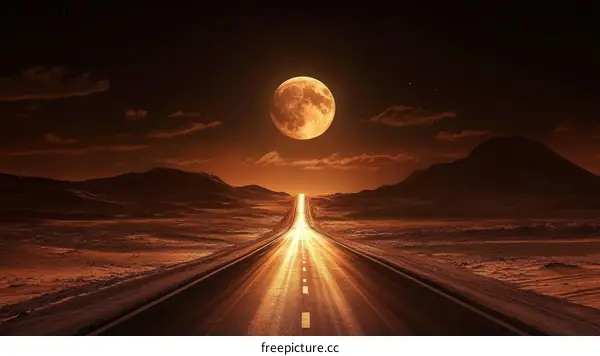 Majestic Night Road Under a Giant Moon
