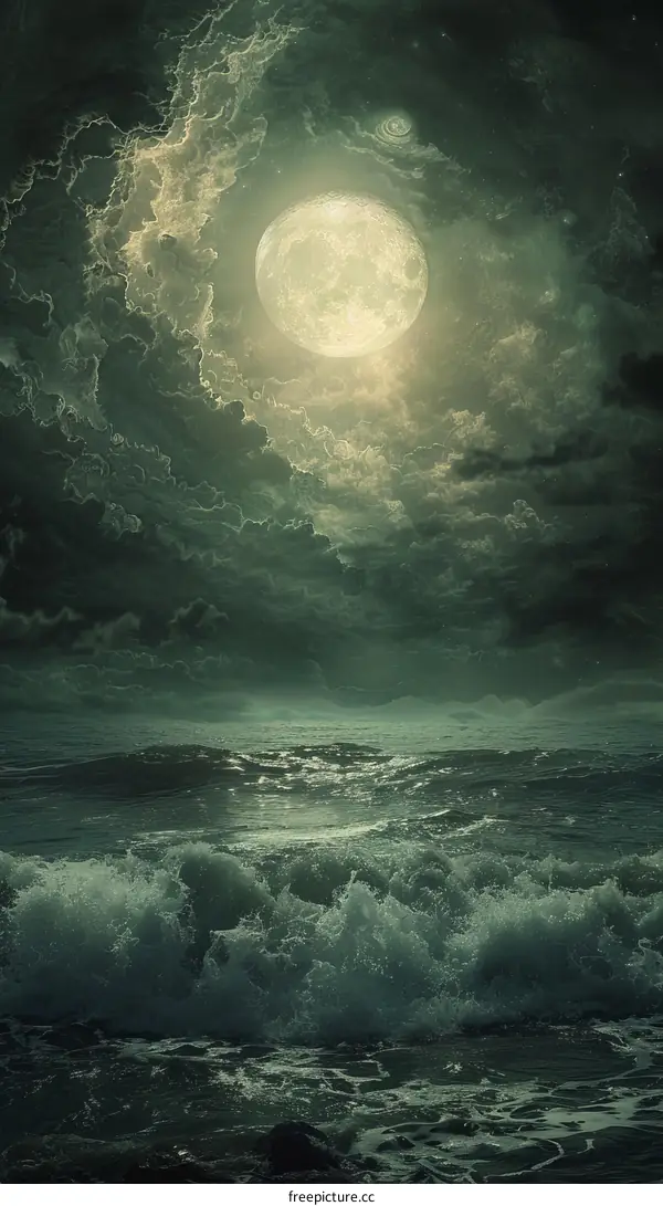 Full moon rising over a stormy sea
