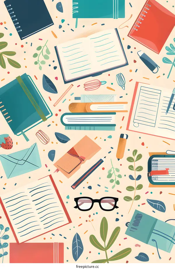 Flat Lay Illustration of Various Stationary Supplies