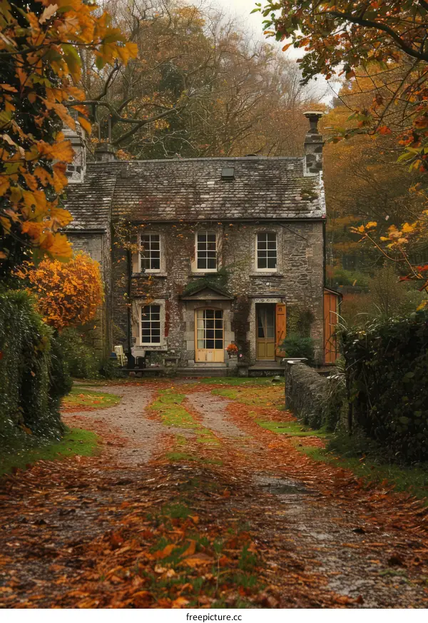 Charming Cottage Nestled Amidst Autumn Foliage