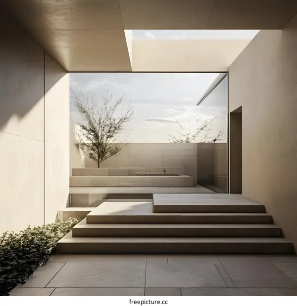 Modern Minimalist Architecture Design with Skylight and Steps
