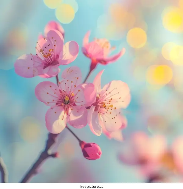 Close-up image of pink cherry blossoms with a blurred background