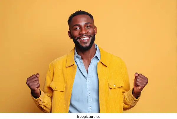 Happy African Man in a Mustard Yellow Jacket