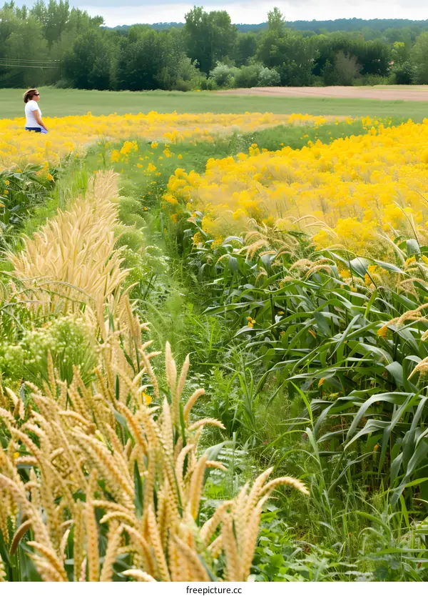 Woman Standing in Field of Yellow Flowers