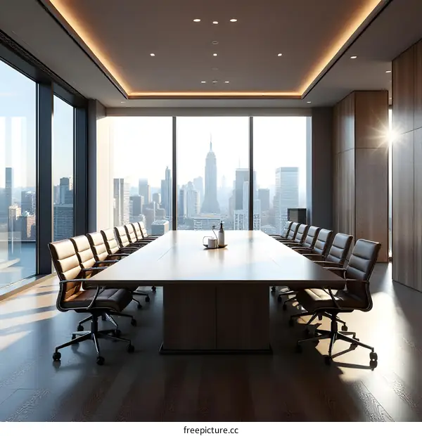 Modern Conference Room With City Skyline View