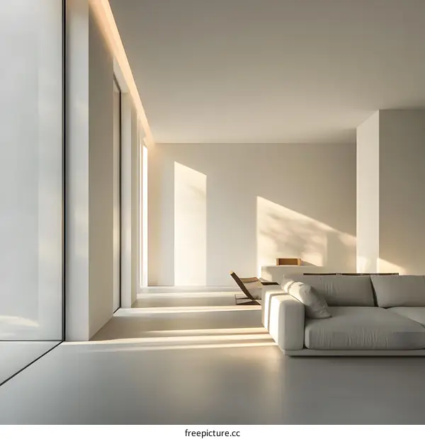 Minimalist Living Room with Large Window and Sunbeams
