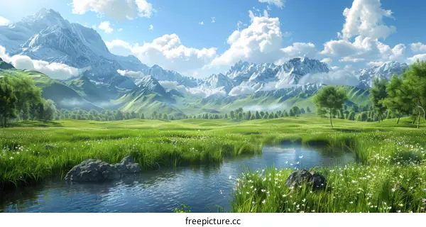 Serene Mountain Stream in a Tranquil Valley