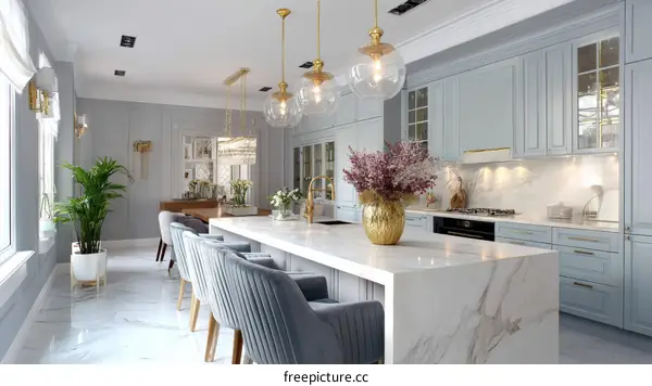 Modern Elegant Light Gray Kitchen Island Design