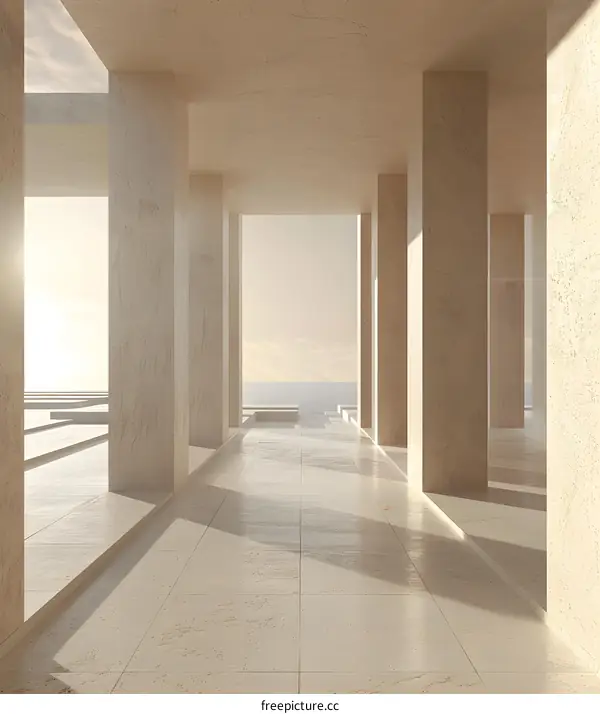 Minimalist Architecture with Sea View and Stone Pillars