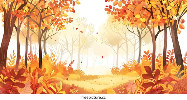 Autumn Forest Illustration With Golden Leaves