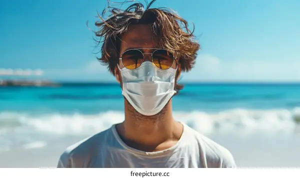 Man wearing a mask on the beach