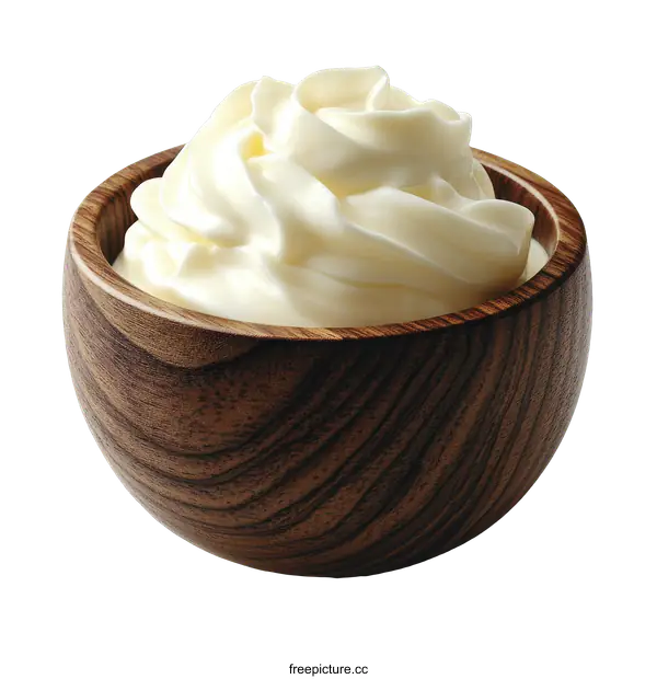 [Transparent Background PNG]Creamy Whipped Topping in a Wooden Bowl