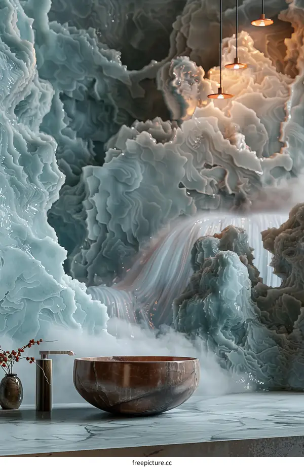 Abstract Interior Design with Waterfall Feature