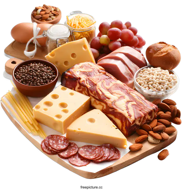 [Transparent Background PNG]Food Group Arrangement on Wooden Board