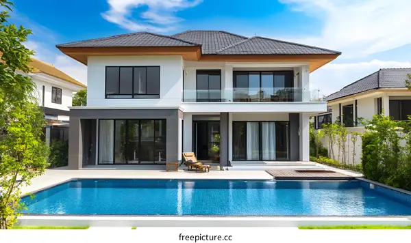 Modern Luxury Villa with Swimming Pool and Backyard