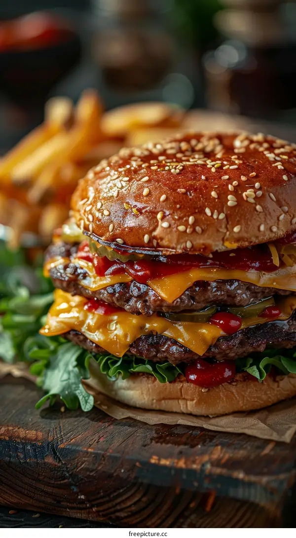 Juicy Beef Burger with Melted Cheese and Pickles