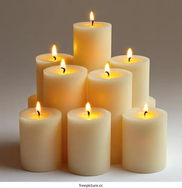 Soft Light Candles in a Stacked Arrangement