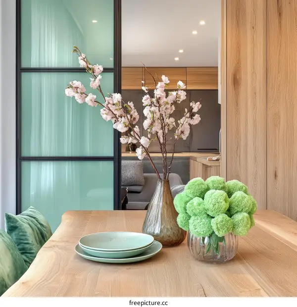 Modern Dining Table Decor with Spring Flowers