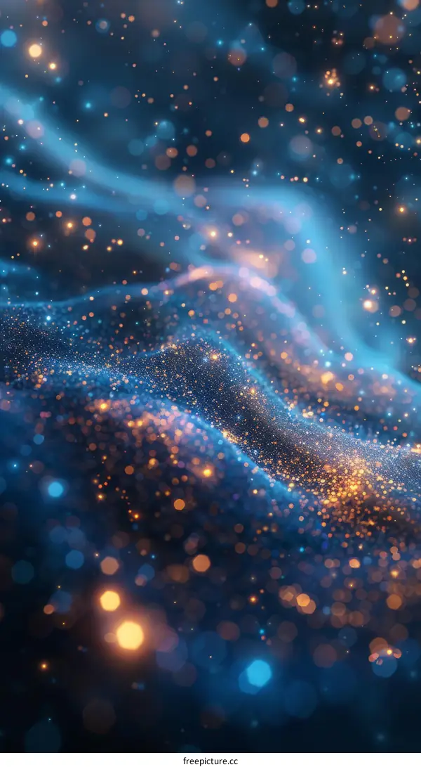 Blue and Orange Glowing Particles in Wavy Motion