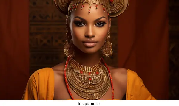 Portrait of a beautiful African woman wearing traditional clothing and jewelry