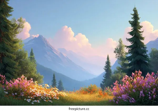 Mountain Meadow Springtime Sunrise Panorama