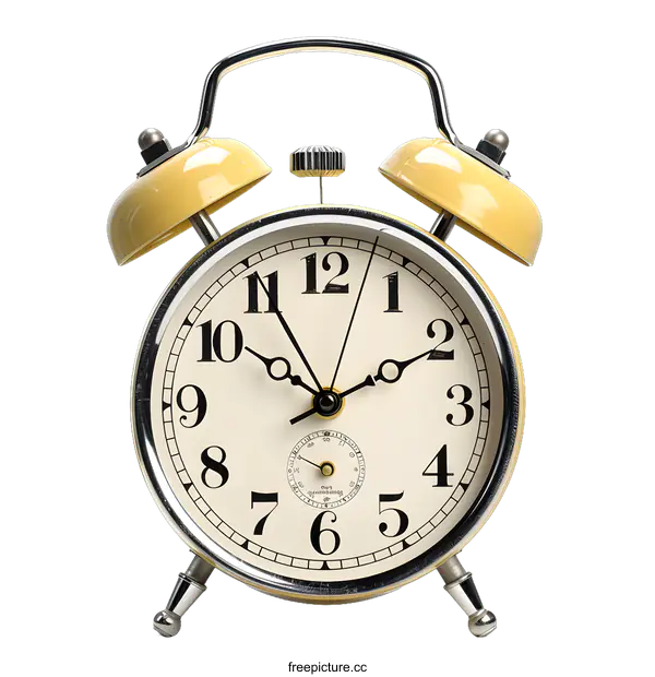 [Transparent Background PNG]Yellow Vintage Alarm Clock Isolated On White Background