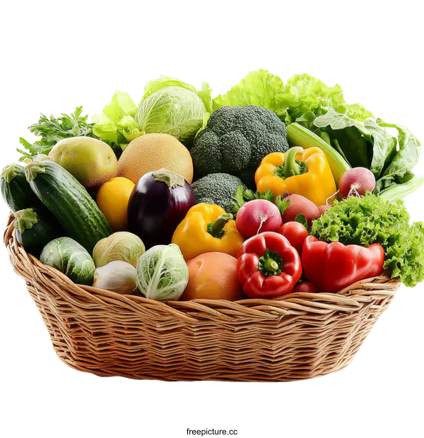 [Transparent Background PNG]Assortment of Fresh Colorful Fruits and Vegetables in a Basket