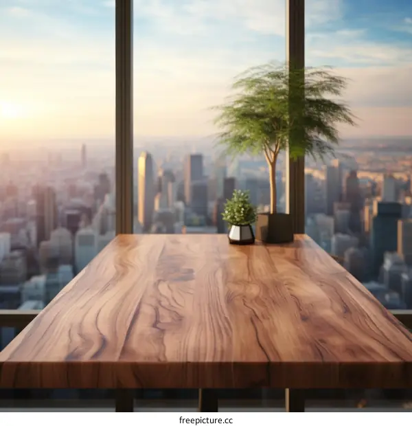 Modern Office Desk with City View
