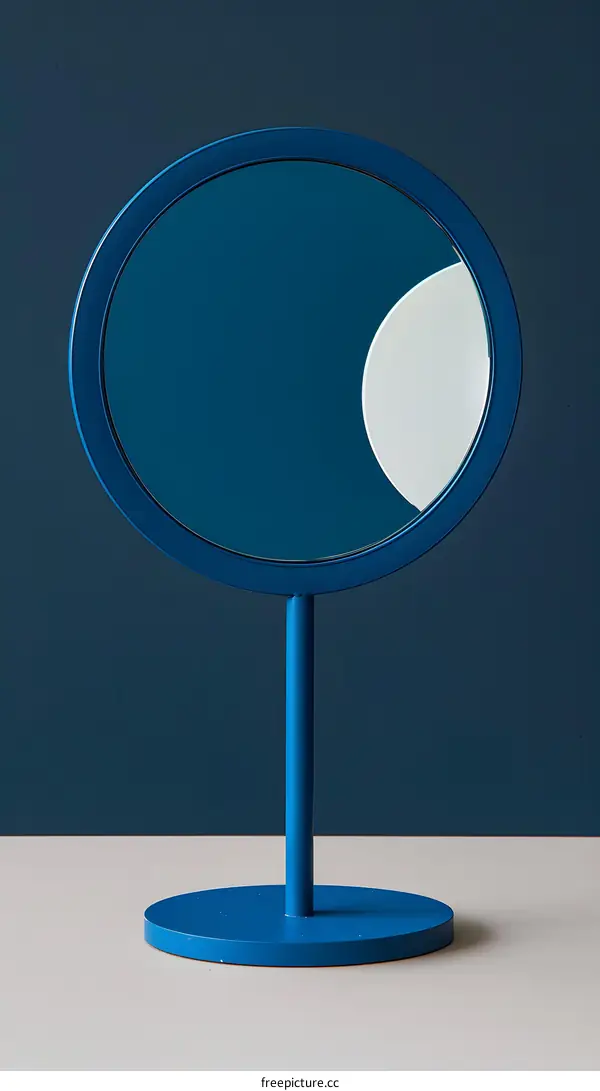 Blue Round Mirror On Stand