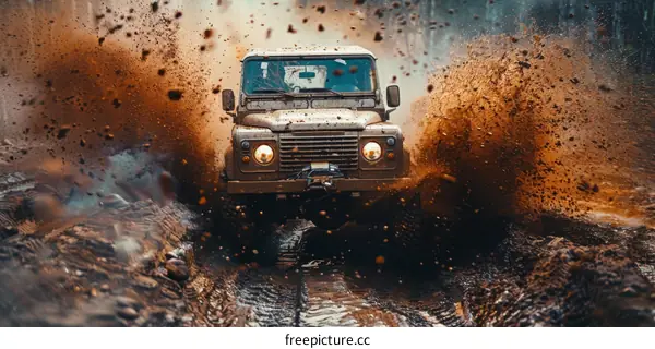 Off-Road SUV Navigates Challenging Muddy Terrain