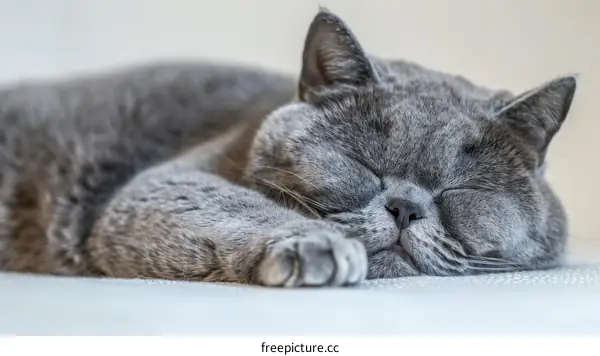 Sleeping British Shorthair Cat on White Blanket