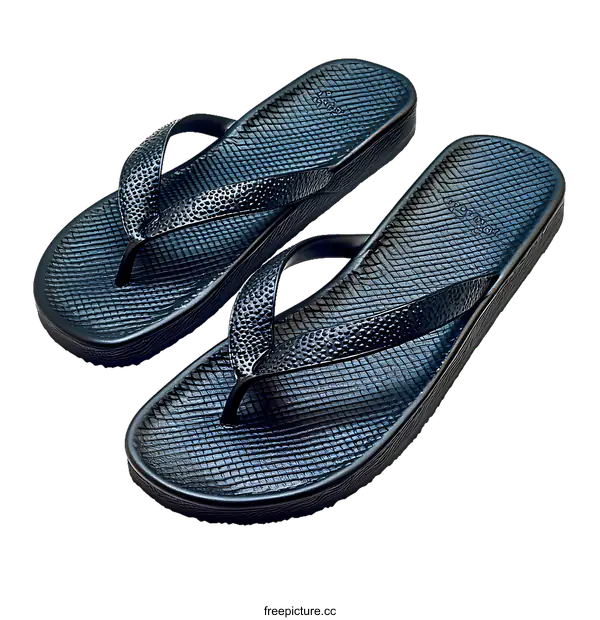 [Transparent Background PNG]Stylish Black Flip-Flops Pair with Textured Design