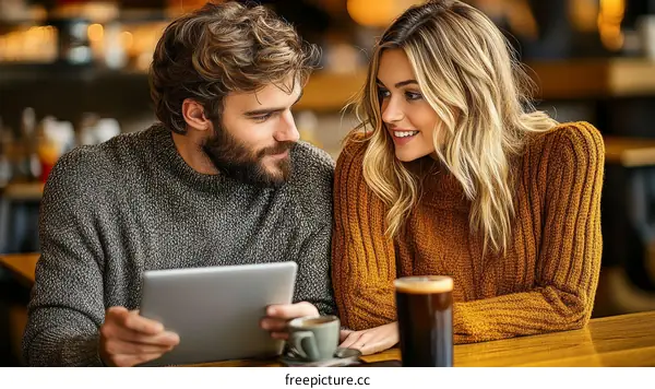 Couple in Cafe Sharing a Moment