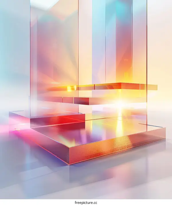 Abstract 3D Render of Glass Structure with Bright Illumination