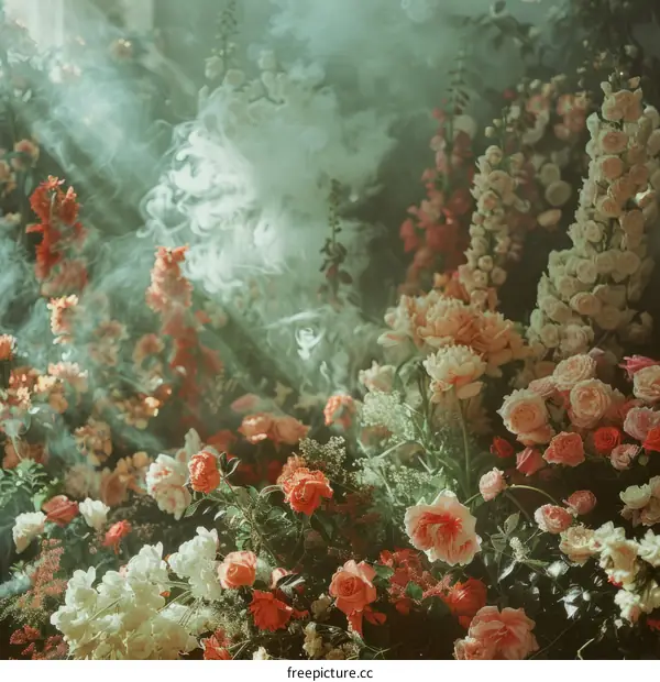 A beautiful arrangement of colorful flowers with a smoky background