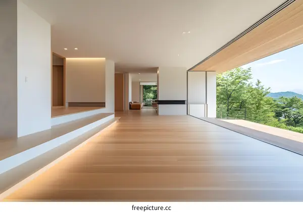 Modern House Interior With Wooden Floor and Sliding Doors