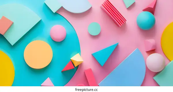 Abstract Colorful Geometric Shapes On Pink Background