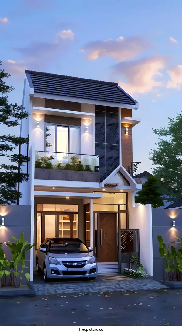Modern Two Story House with Car in Front