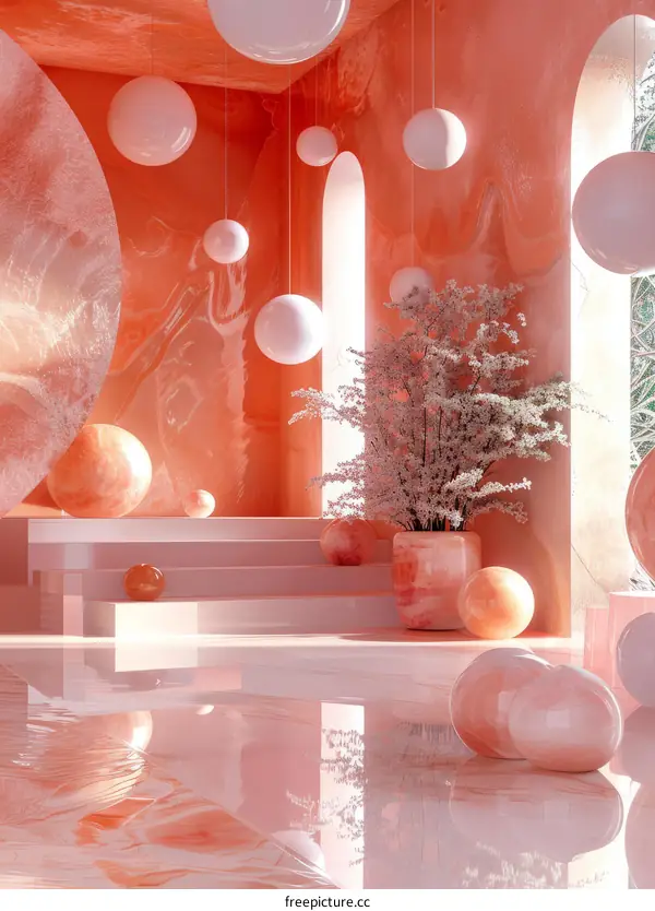 Pink and White Futuristic Room with Organic Architectural Forms