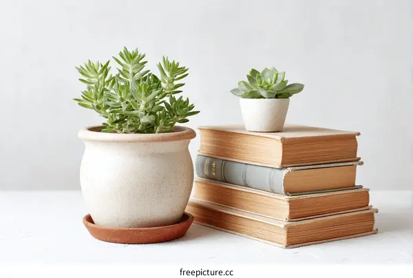 Succulents and Books Cozy Home Decor