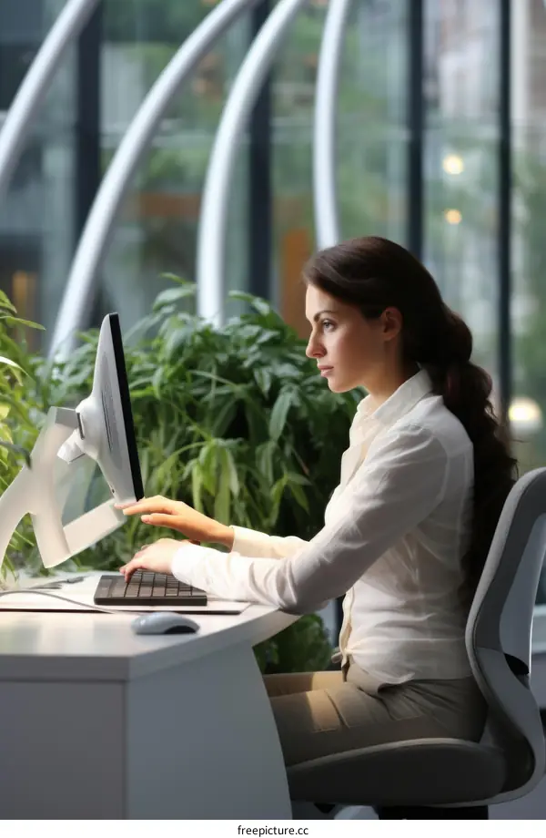 businesswoman working on computer in modern office