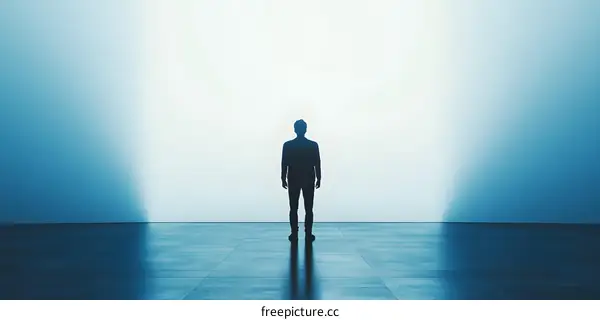 Man Standing In Front Of A Bright Light In An Empty Room