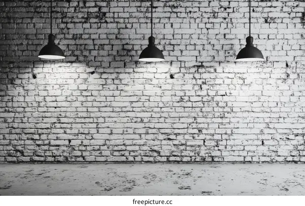 Empty Room with Vintage Brick Wall and Pendant Lamps
