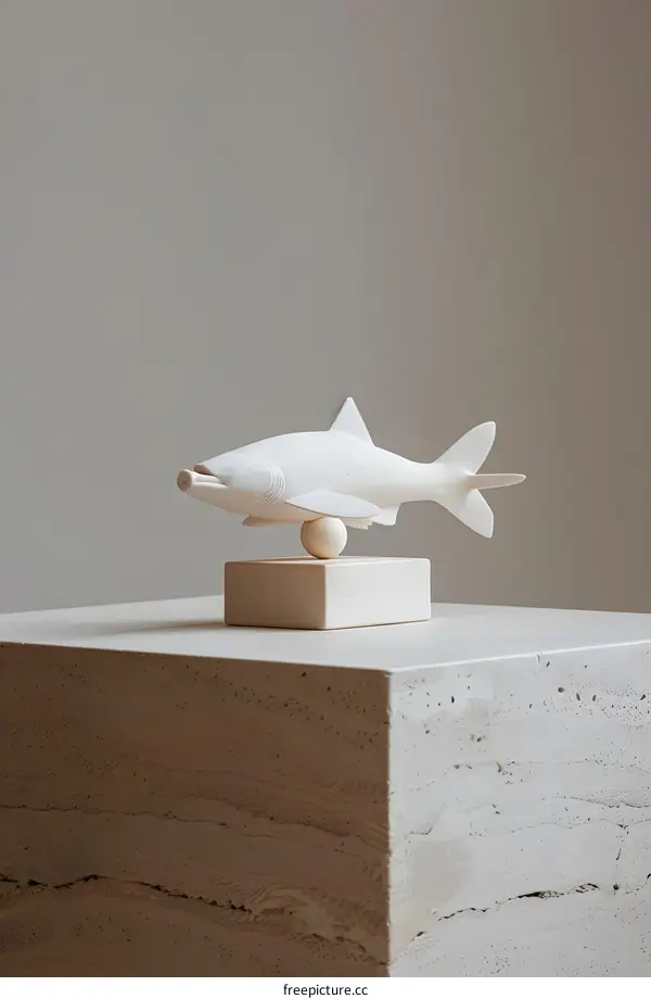 White fish sculpture on a pedestal
