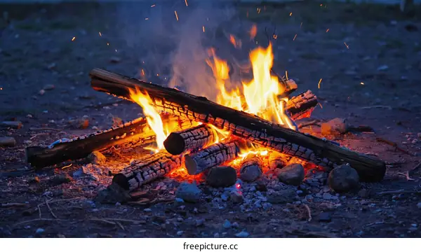Campfire at Night in the Outdoors
