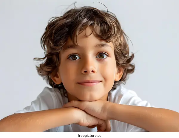 Portrait of a happy smiling boy with curly hair