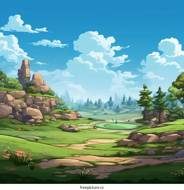 fantasy golf course landscape illustration