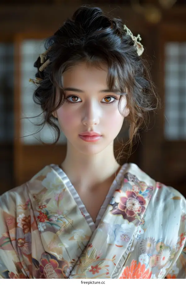 portrait of a beautiful young woman in a kimono