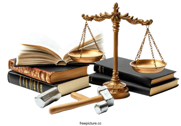 [Transparent Background PNG]Justice Scale Books and Gavel Symbol of Law